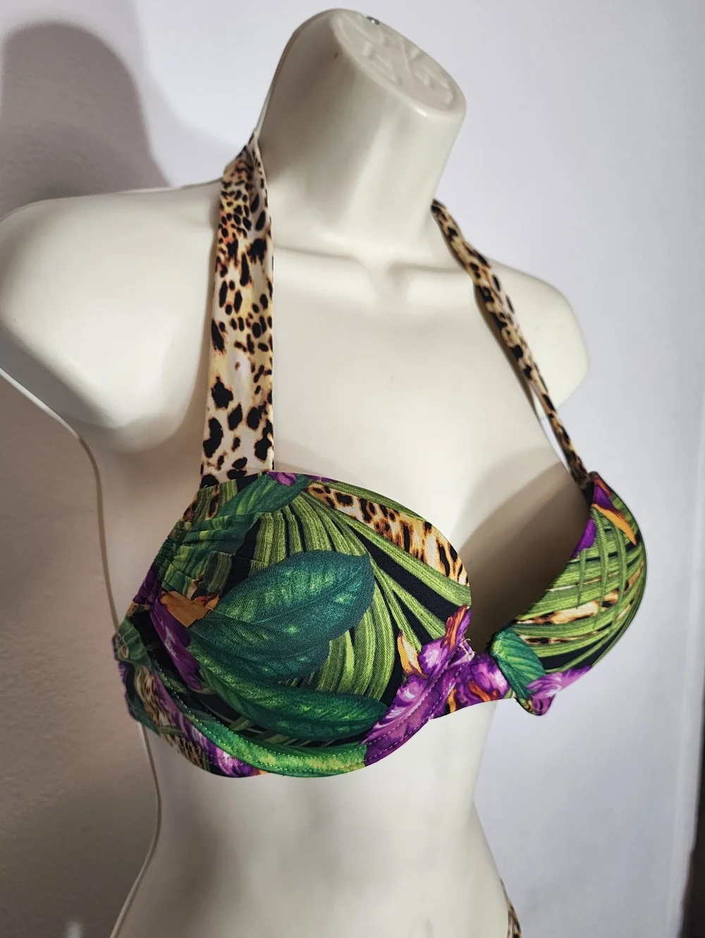 Victoria's Secret Bikini Bombshell Tropical Leaf & Leaopard Green Size 34B - Picture 2 of 15